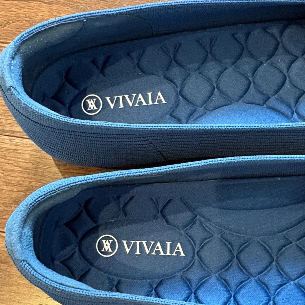 VIVAIA Margot Ballet Flats NWOB Square Toe V Cut Knit Navy Blue Size 40 (9-9.5) - Picture 4 of 13